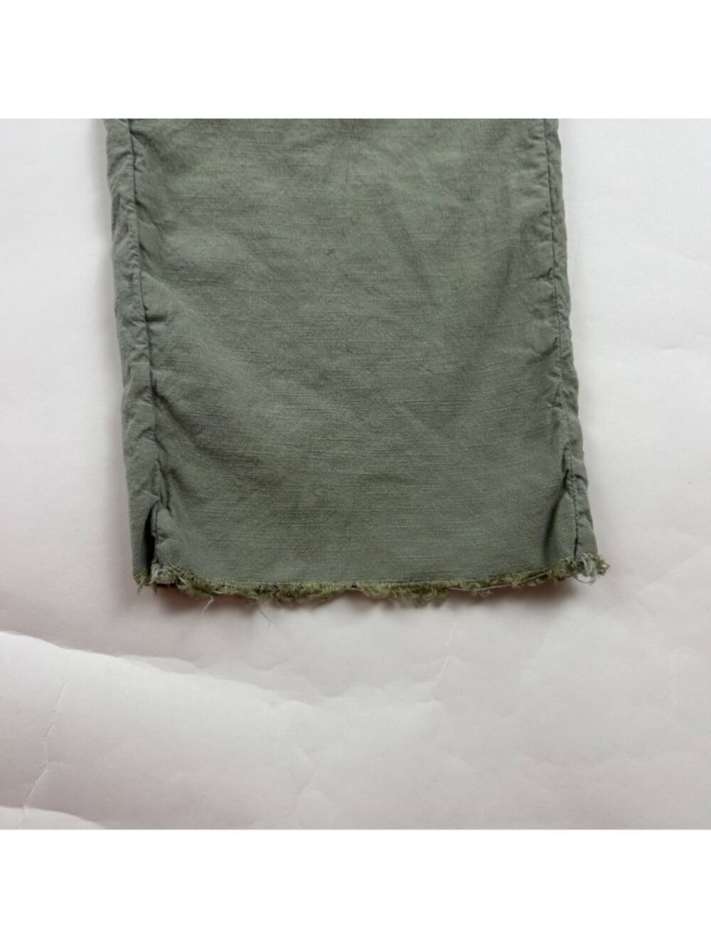 Frank & Eileen Sage Green Flax Blend Kinsale Straight Leg Raw Hem Ankle Pant 10 - Picture 7 of 7